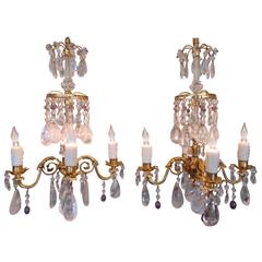 Pair of 19th Century French Russian Style Amethyst and Rock Crystal Chandeliers