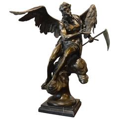 Signed Bronze Male Angelic Figure on Marble Base