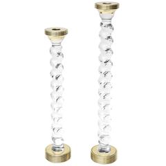 Pair of Tall Twisted Lucite and Brass Candlesticks 12
