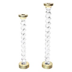 Vintage Rare Brass and Twisted Tall Lucite Monumental Candlesticks Pair Of