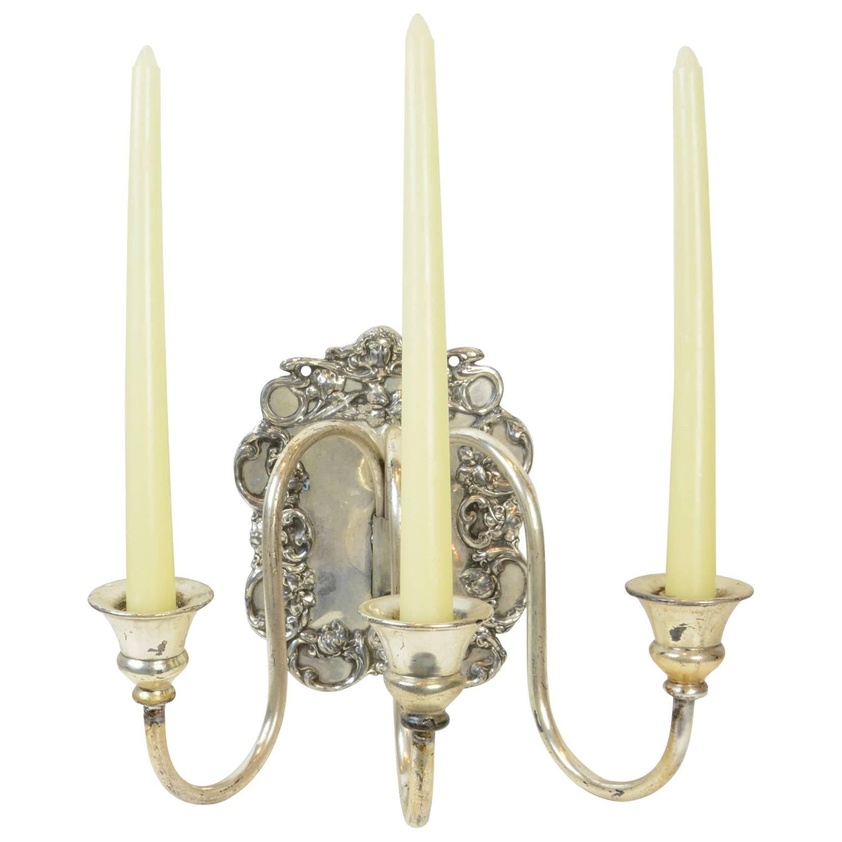 Fantastic Cast Copper and Silver Overlay Candle Sconces