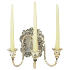 Antique Fantastic Cast Copper and Silver Overlay Candle Sconces