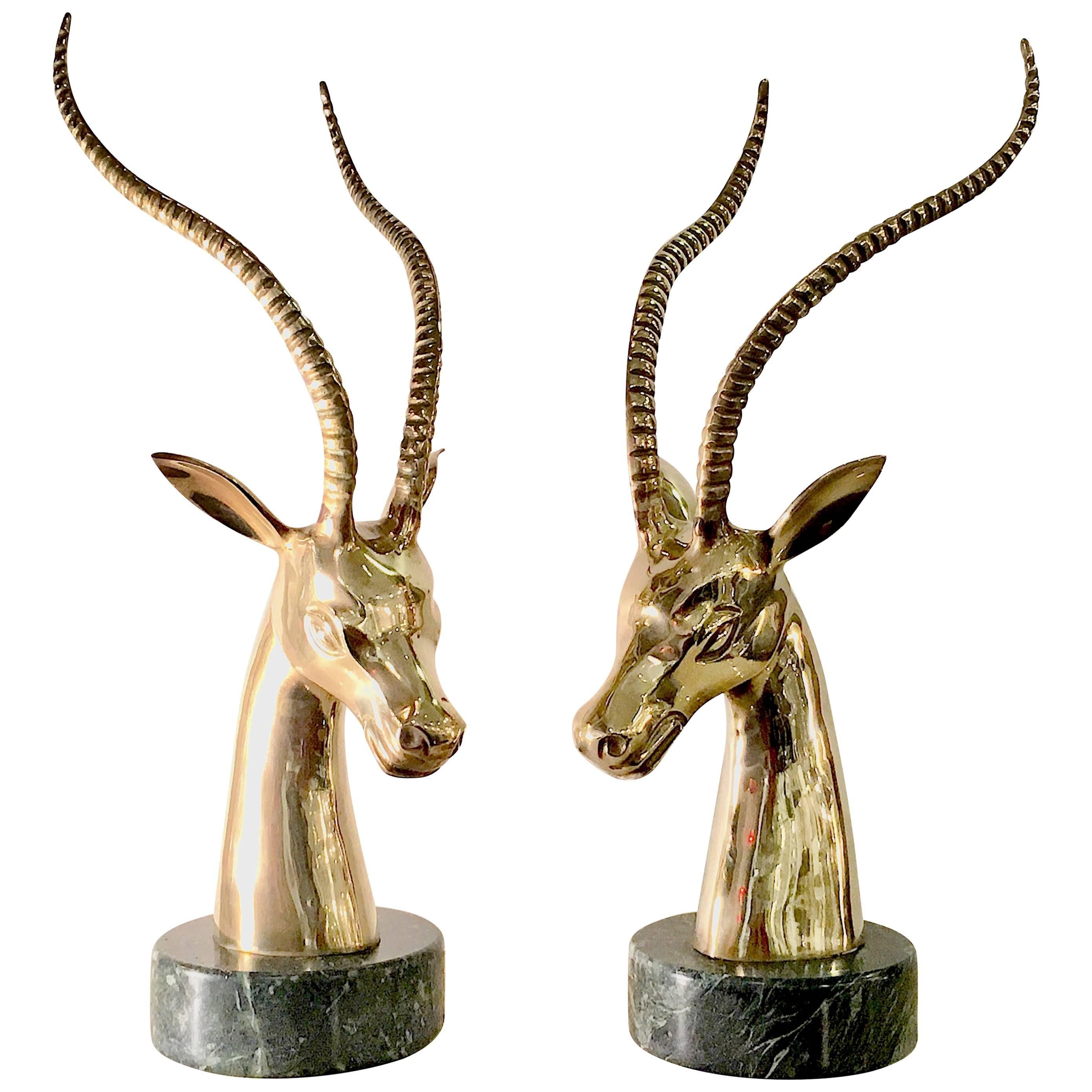 Majestic Pair of Brass Gazelles For Sale