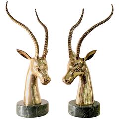 Majestic Pair of Brass Gazelles
