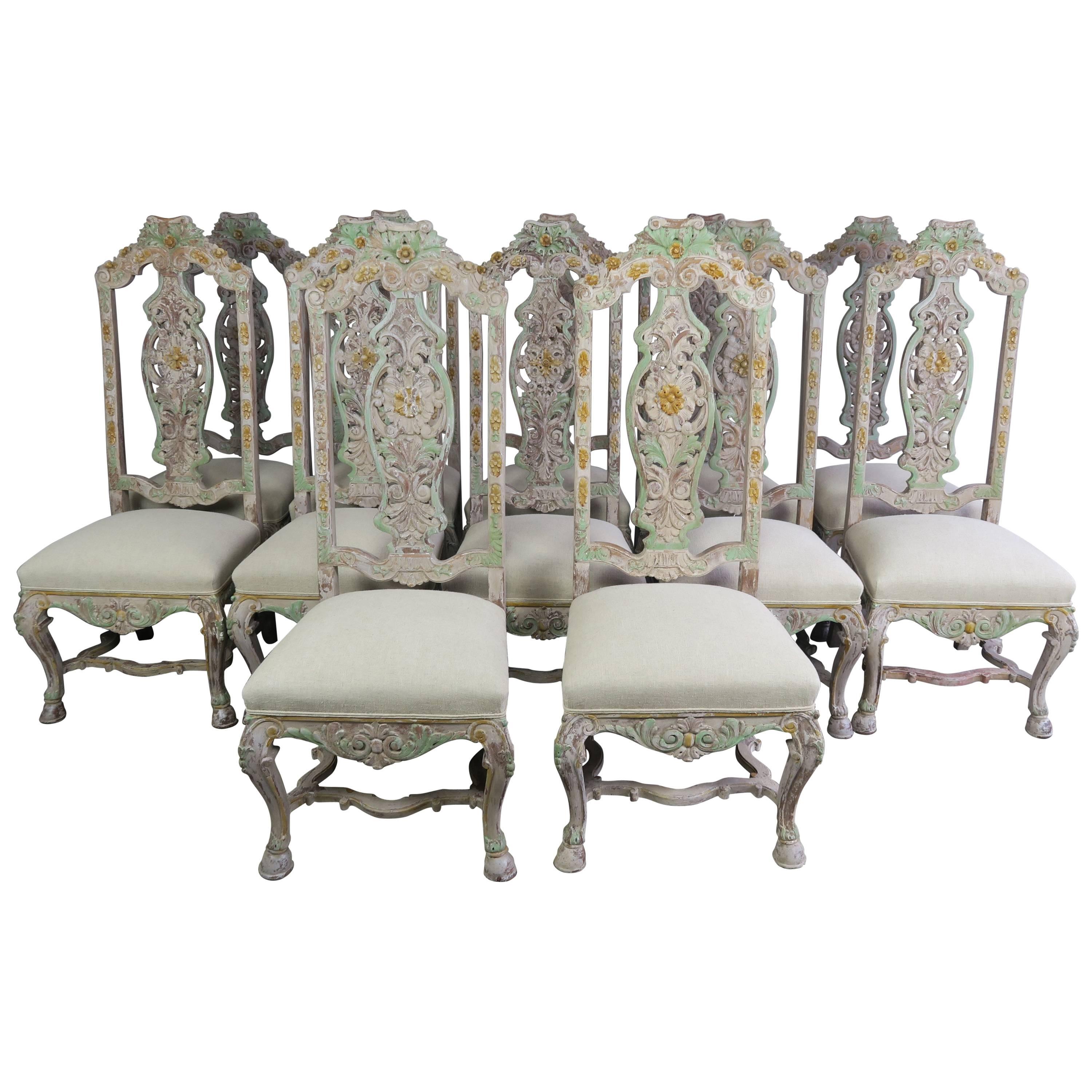Set of 12 French Painted Dining Chairs