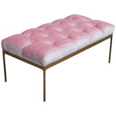 Perfect Deep Tufted Pink and Brass Luxe Bench