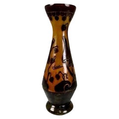 Charder Art Deco Signed Colorful Etched Glass Vase