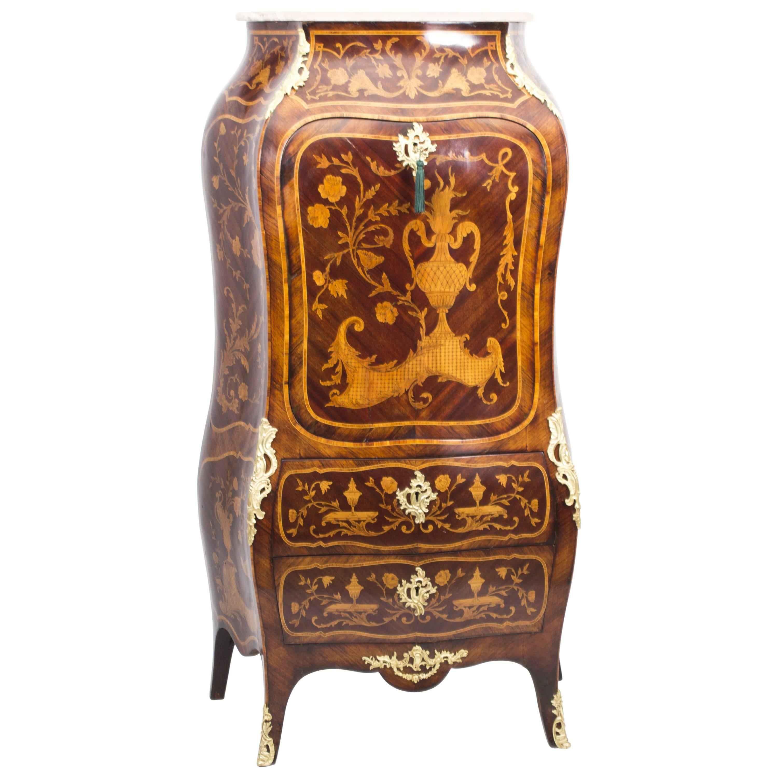 19th Century French Rococo Revival Marquetry Secretaire a Abattant