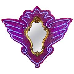 Winged Vintage Mirror with Purple Neon by Linda Bracey