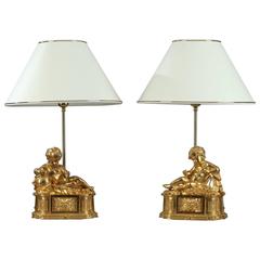 Antique Pair of Napoleon III Andiron Lampstand