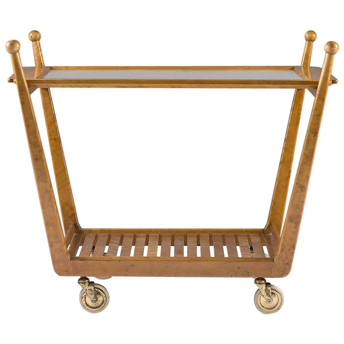 Swedish Birch and Glass Serving Trolley For Sale