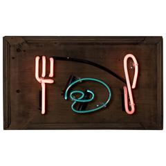 Knife and Fork Pink and Turquoise Neon on Wood by Linda Bracey
