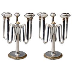 Vintage Silver Two German Five-Arm Candleholders O.Wolter Art Deco Schwaebisch-Gmuend