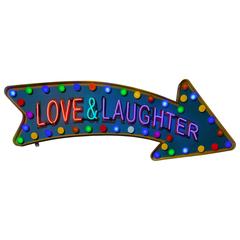 Love and Laughter Neon with Led Bulbs in Yellow Arrow by Gods Own Junkyard