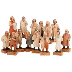 Antique Unique Set of 14 Carved Wood and Decorated German Specialist Doctors