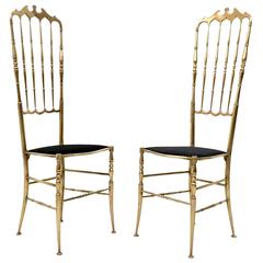 Pair of Brass Chiavari Chairs, 1950s