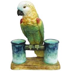 19th Majolica Parrot Vase Delphin Massier