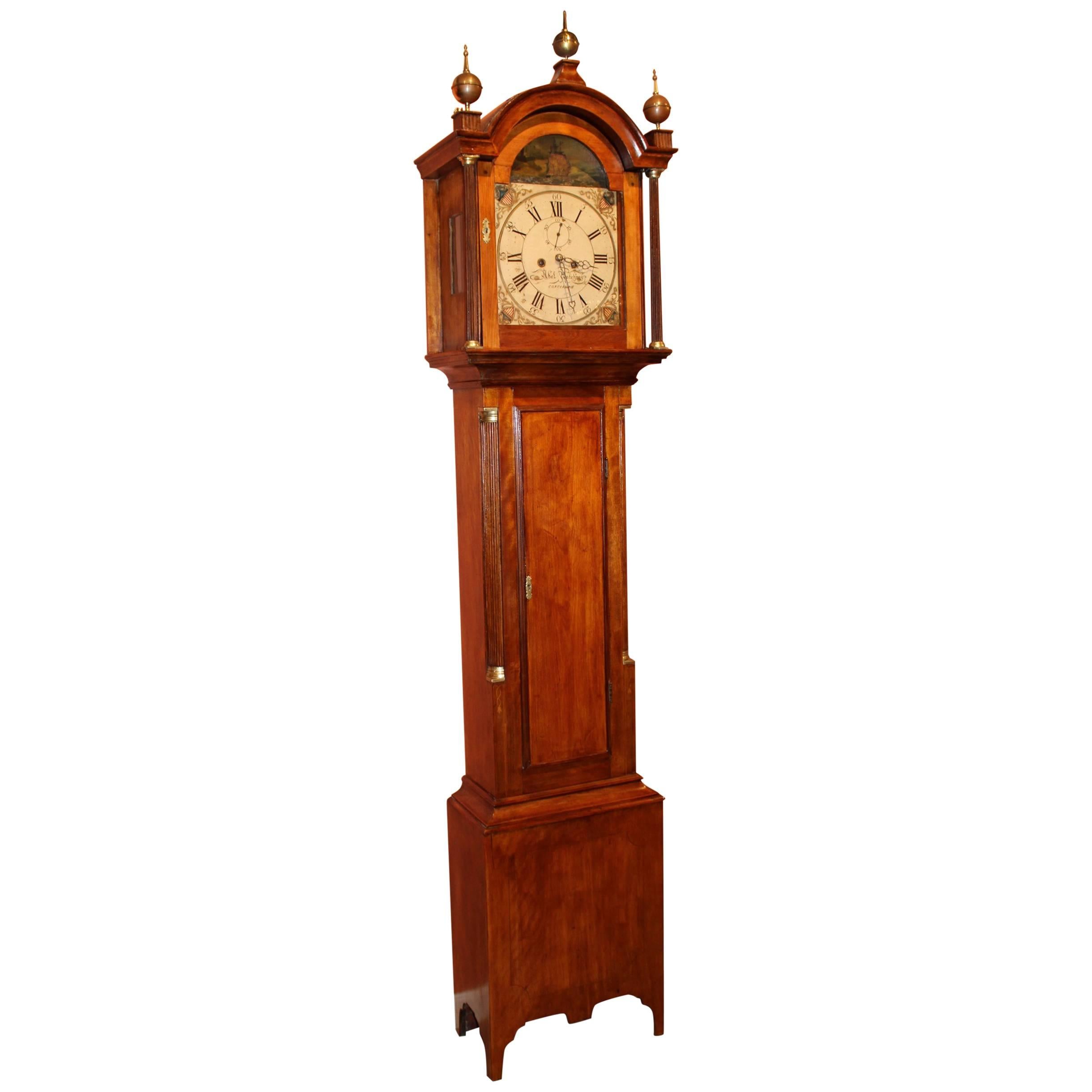Early 19th Century Abel Hutchins Concord NH Tall Case Clock with Rocking Ship