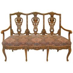 Antique French Chippendale Carved Pearwood Bench Settee