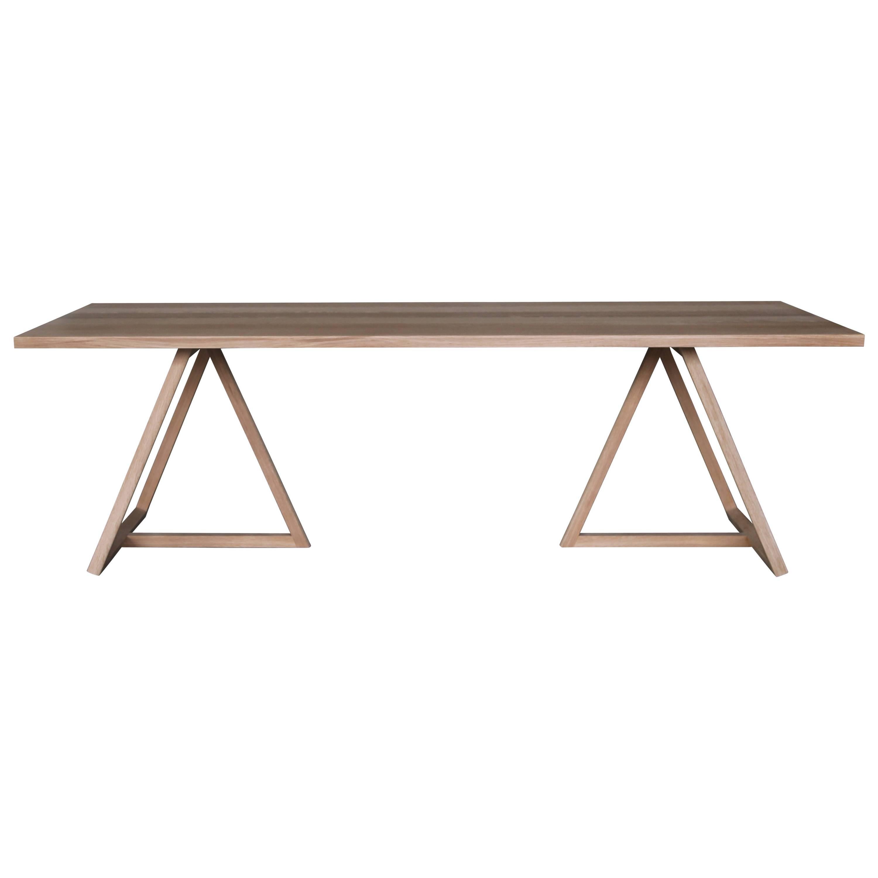 Thales Dining Table, Solid White Oak Geometric Base For Sale