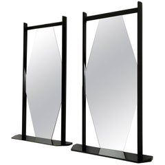 Pair of Midcentury Rectangular Black Ebonized Wood Wall Mirrors, Italy, 1960s