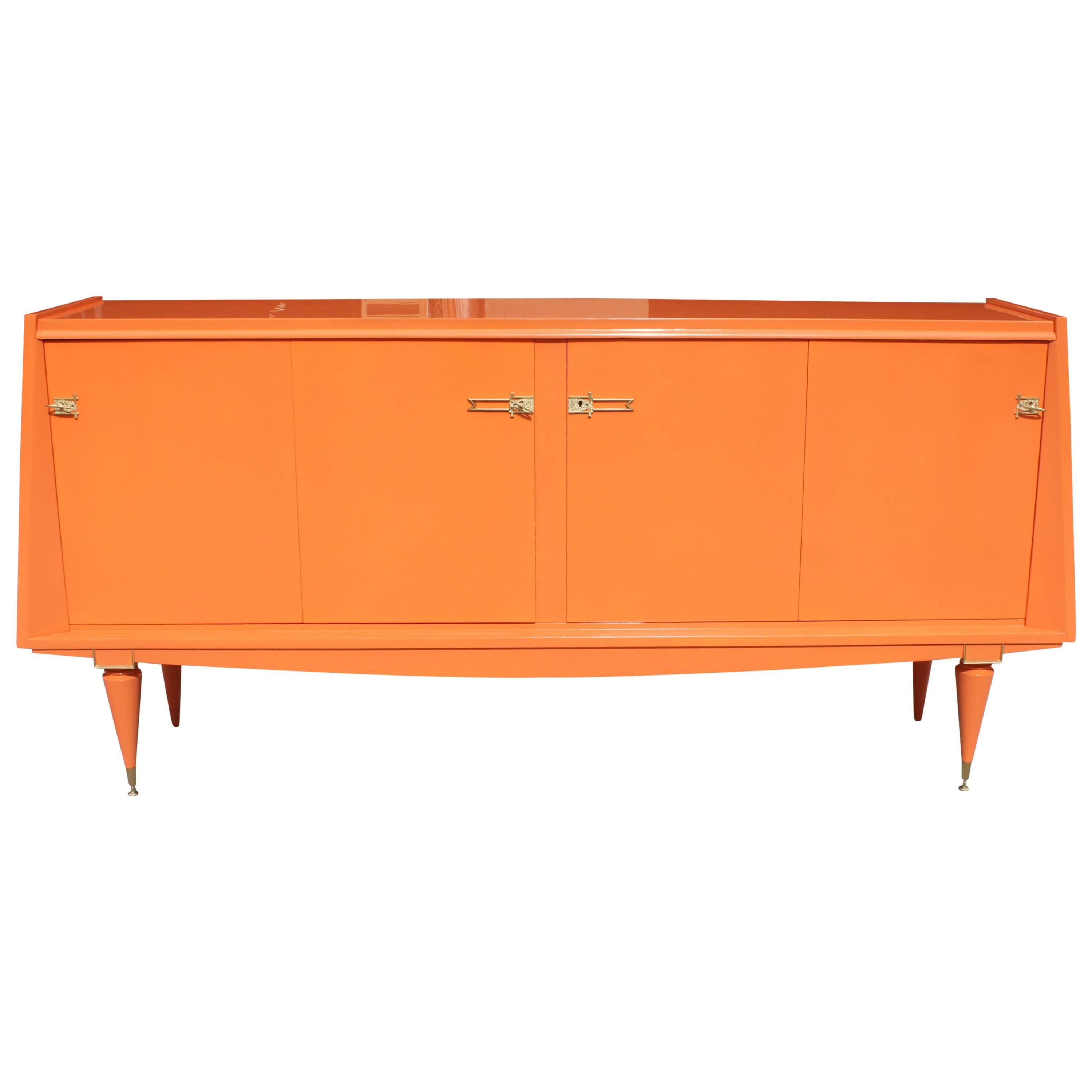 Pyramid Style Art Deco Art Modern Sideboard or Buffet "Hermes" Orange Lacquered