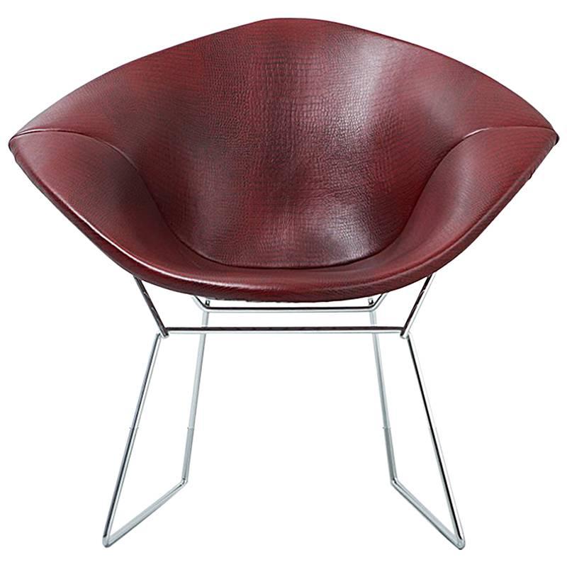 Mid-Century Modern Knoll Diamond Bertoia Chair Reupholstered in Faux Leather For Sale