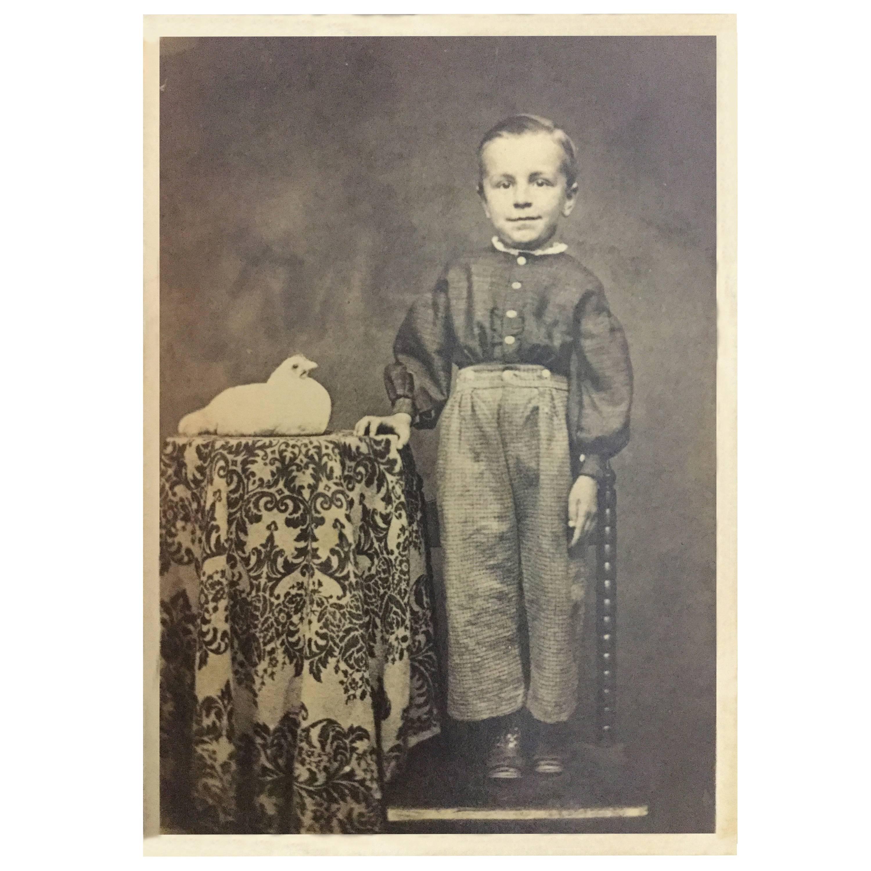 Early Photograph CDV Boy with Prize Bird For Sale