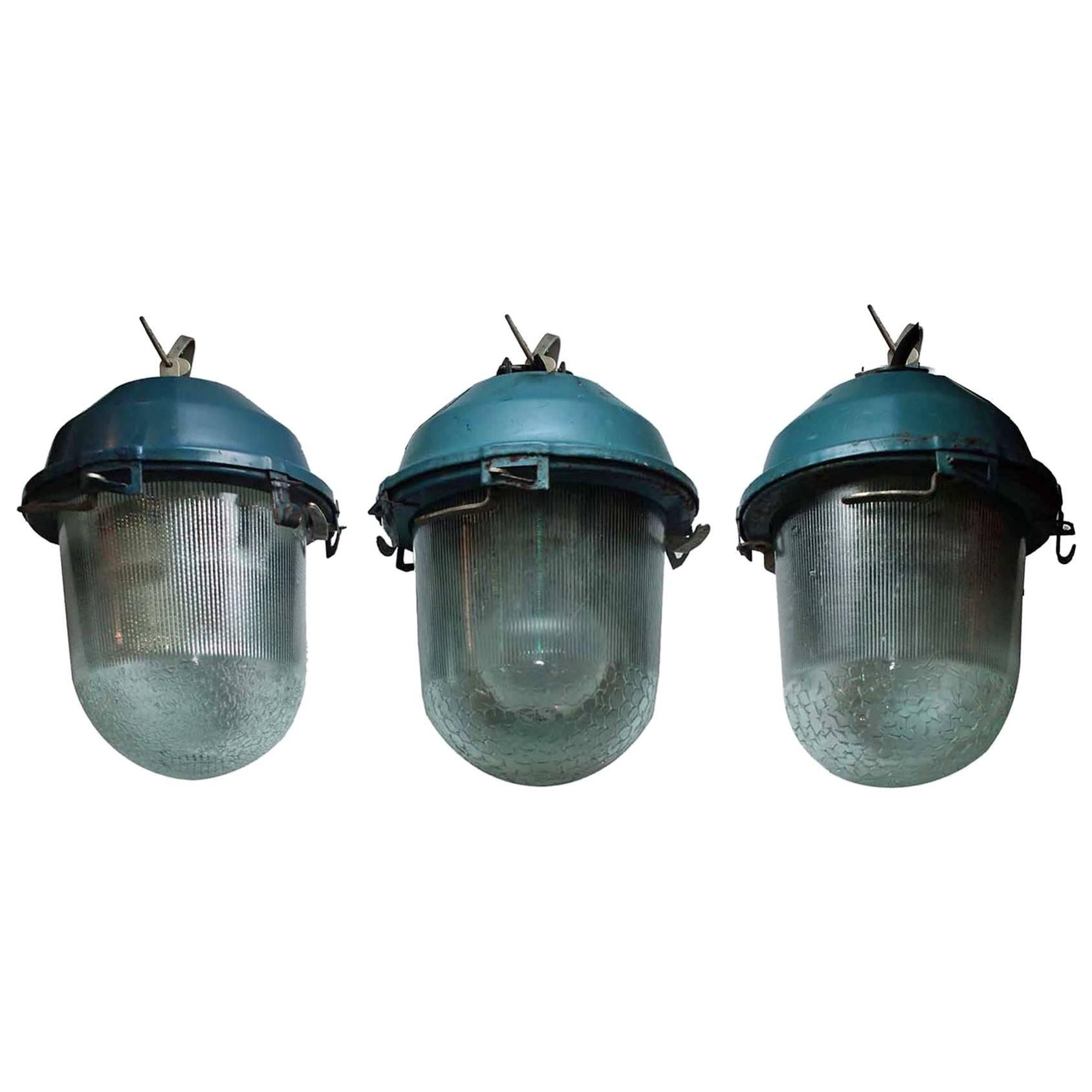Antique Textured Glass Lights, ‘Set of Three’ For Sale