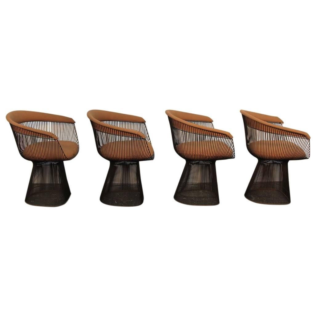 Set of Four Original Bronze Warren Platner Side Chairs