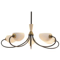 French Mid-Century Design Maison Arlus Glass and Brass Ceiling Lamp Chandelier