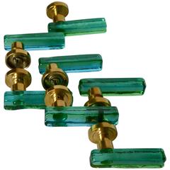 Set of Seven Vintage Murano Green and Blue Glass Door Handles 3