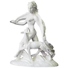 "Striding Diana with Fawn," Large, Rare Art Deco Ceramic Sculpture, 1942 10