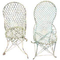 Antique Pair of Victorian Wire Chairs Chippy Paint