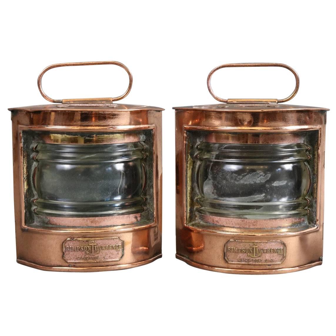 Pair of Copper Port and Starboard Lanterns For Sale