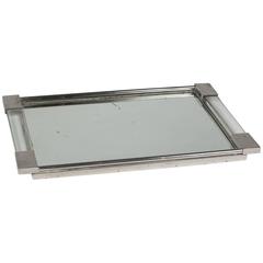 Nickel Frame Mirrored Serving Tray, French, 1930s 2