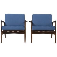 Set of Ib Kofod Larsen Grasscloth Lounge Chairs Reupholstered in Neoprene