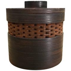 Large Leather French Art Deco Humidor Tobacco Canister