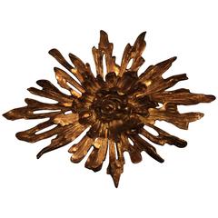 Monumental Mid-Century Fiber Glass Rose Sunburst Wall Light