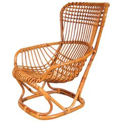 Rattan Lounge Chair by Tito Agnoli, Italy, circa 1960