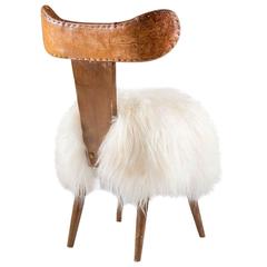 Scandinavian Mid-Century Chair in Leather and Sheepskin