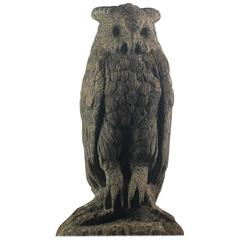 Vintage Mid-20th Century Weathered Owl Statue