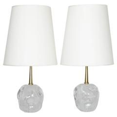Pair of Heavy Glass Block Lamps by Esperia