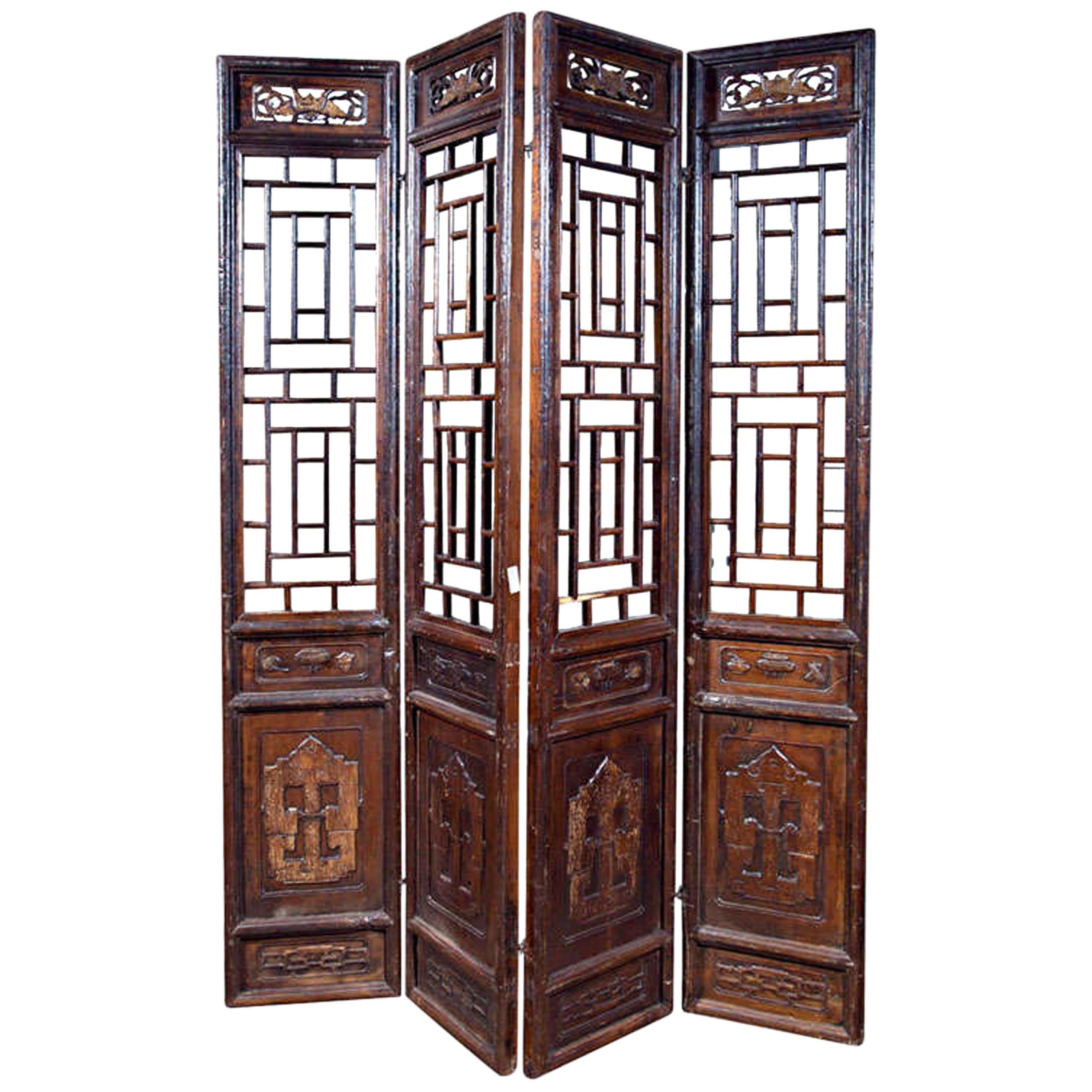 Chinese Carved Screen, 19th Century For Sale