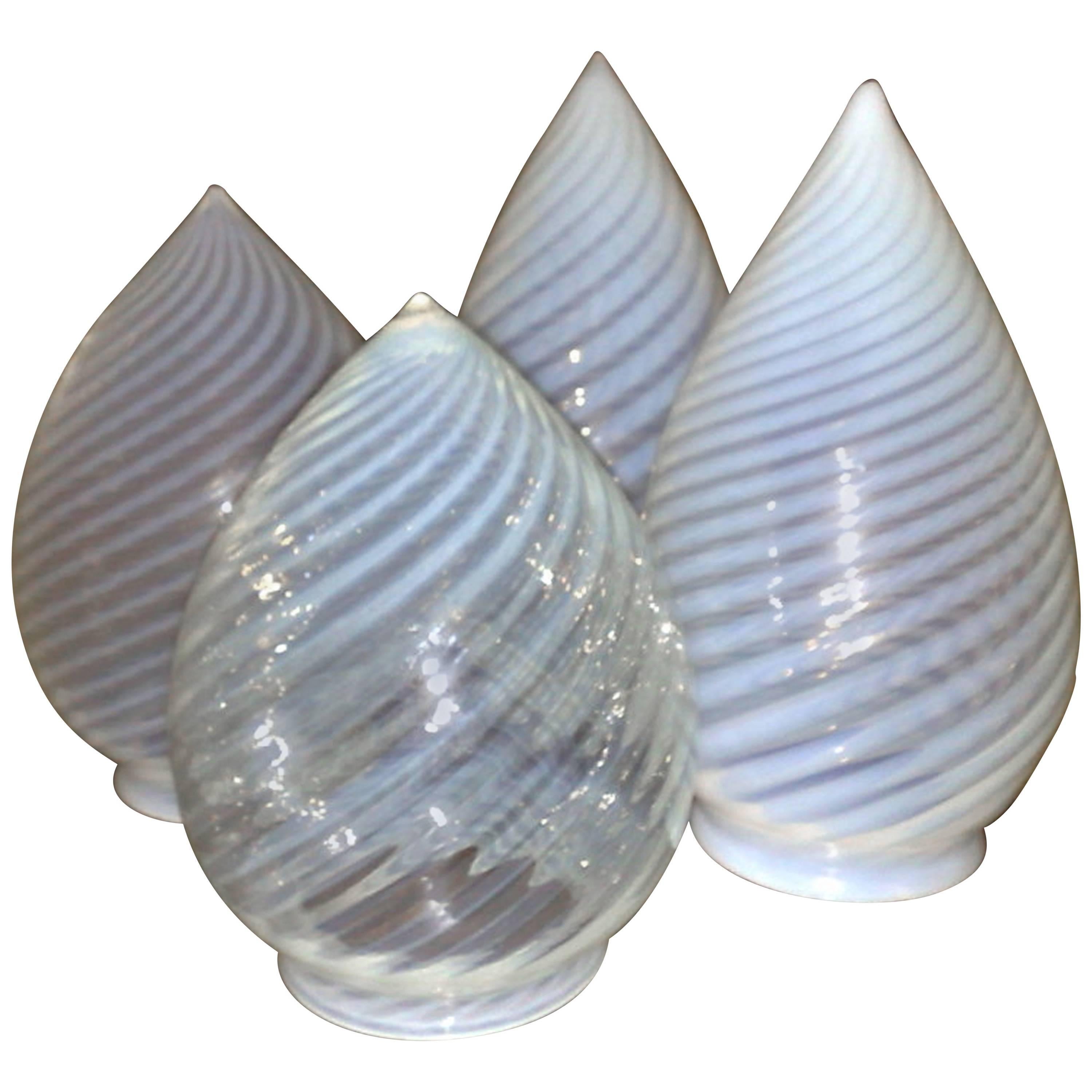 A Pair of Arts and Crafts Teardrop Swirl Vaseline Shades. For Sale