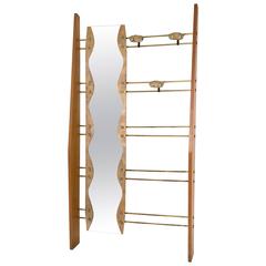 Italian Cherry, Brass and Mirror Coat Rack, 1950s 2