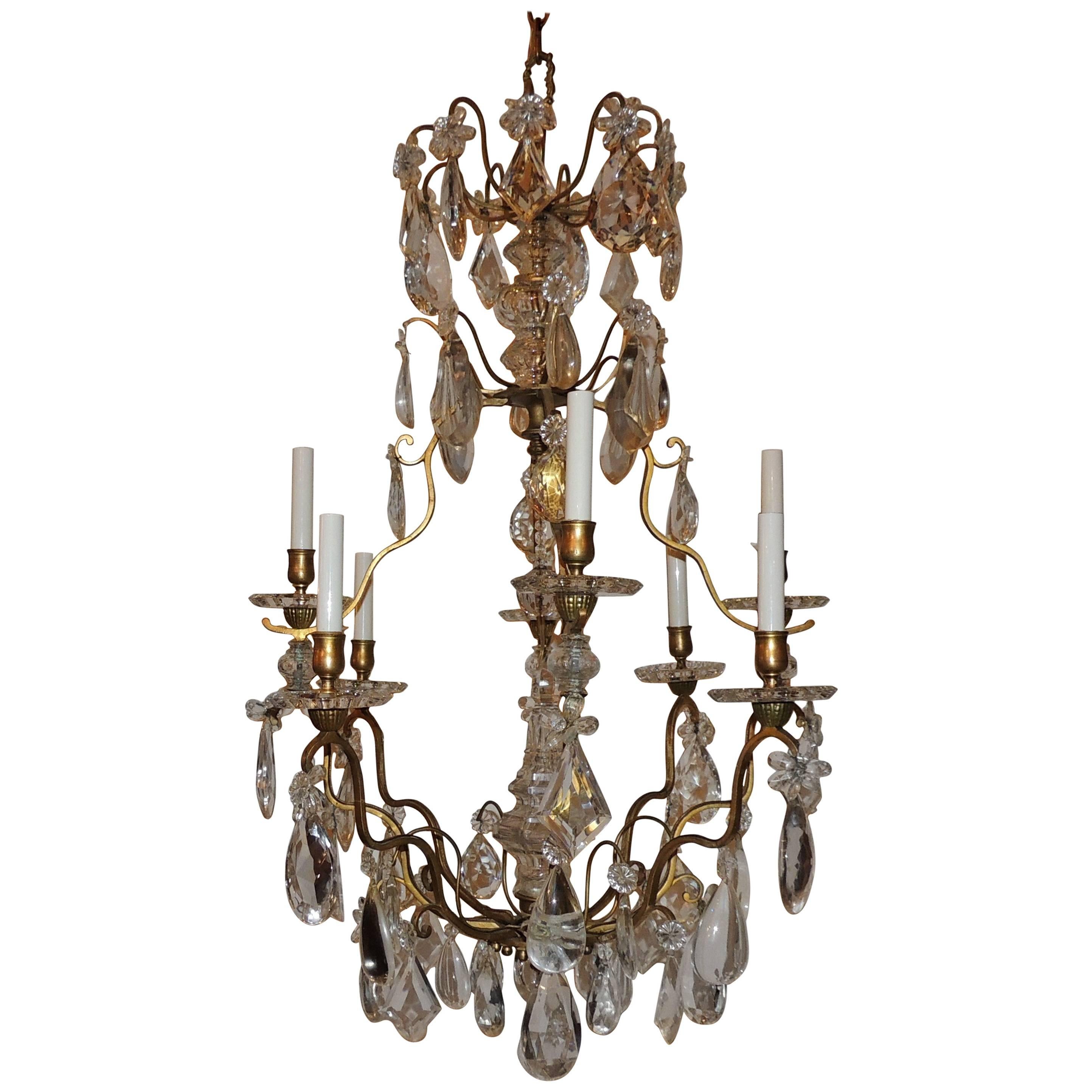 Wonderful Signed Baccarat French Dore Bronze Eight-Light Crystal Chandelier For Sale