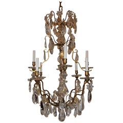 Wonderful Signed Baccarat French Dore Bronze Eight-Light Crystal Chandelier