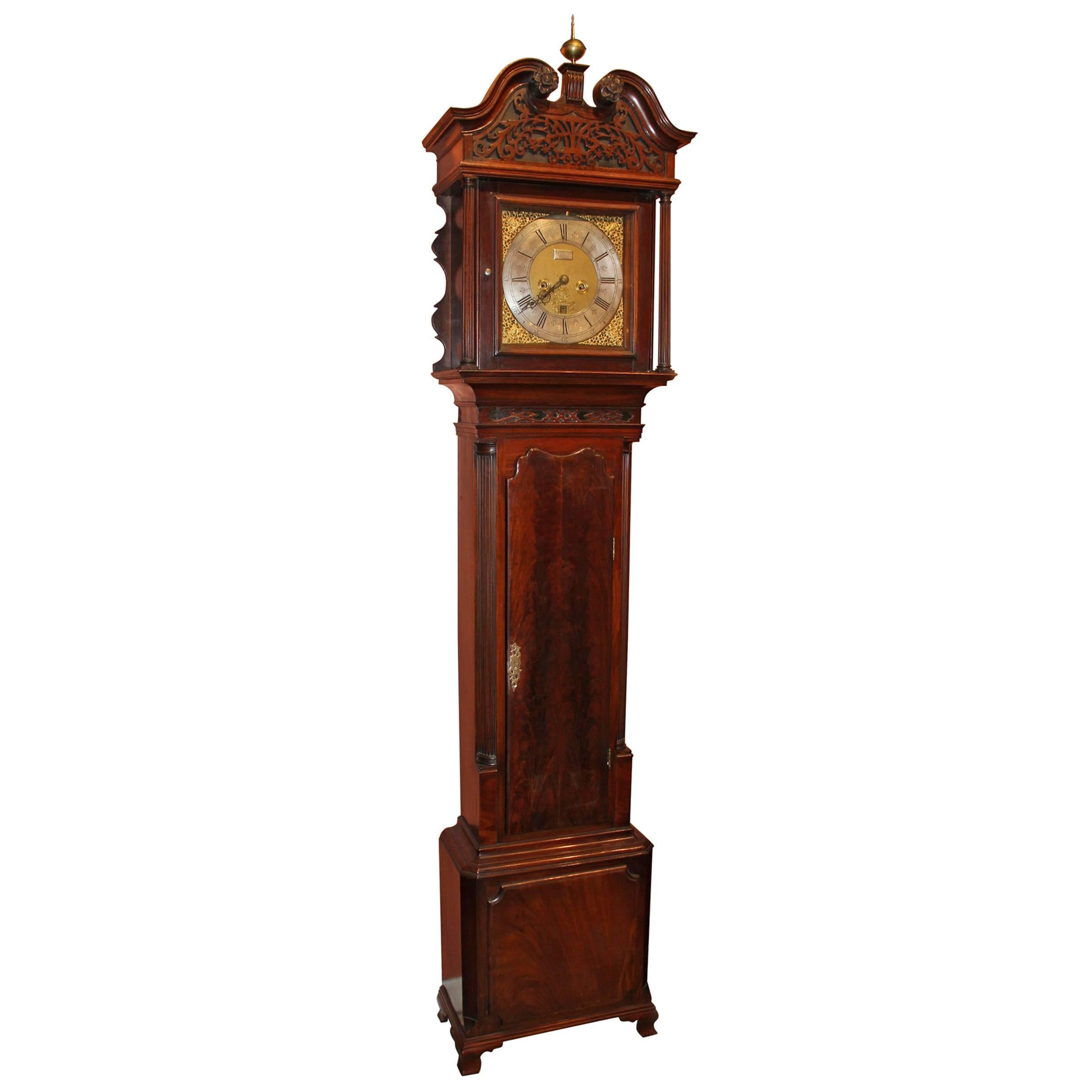 18th Century Georgian Mahogany Tall Case Clock, Signed Ralph Sherratt Tilley For Sale