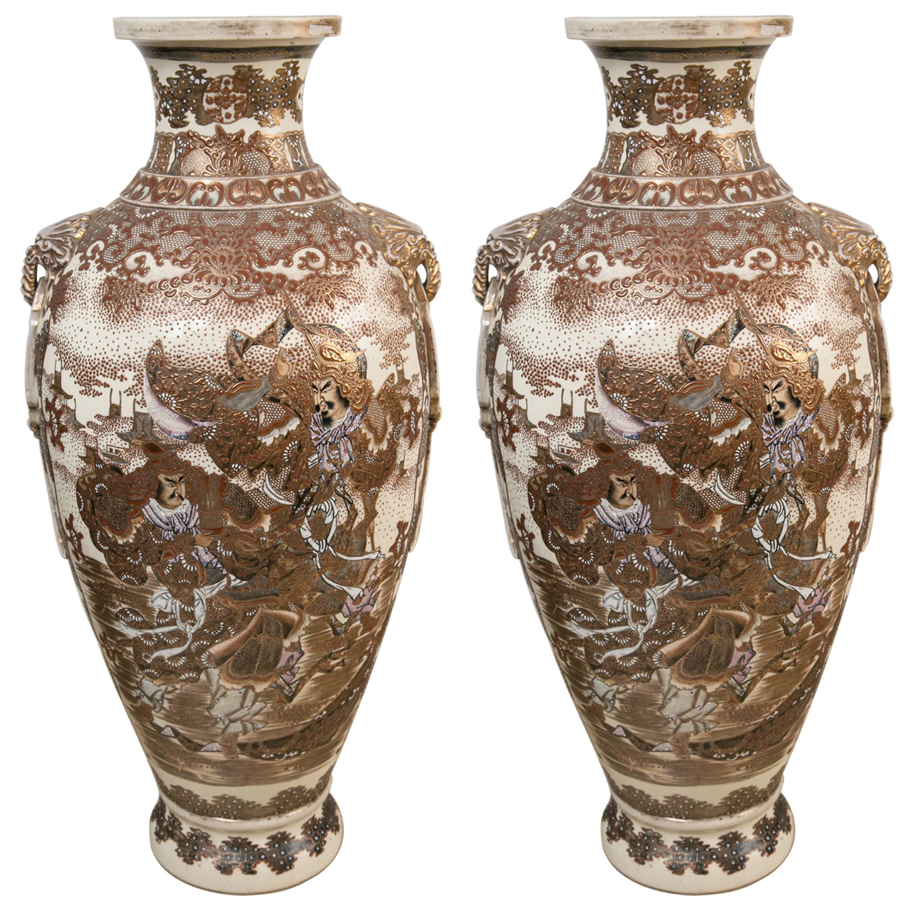 Pair of Antique Satsuma Vases For Sale